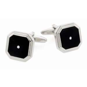 Elegant step down bezel style cufflinks with black acrylic and crystal 