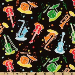  44 Wide Start The Party Musical Instruments Black Fabric 