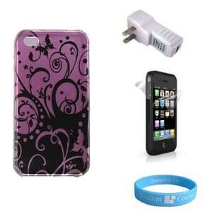  Purple Swirl snap on Carrying Case for iPhone 4 + USB Wall 