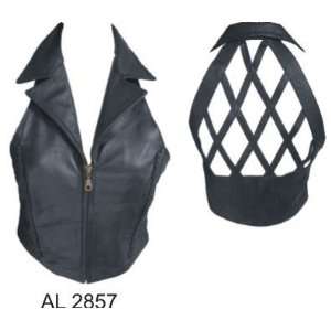  Ladies Lambskin Leather Halter Top / Vest W/Braid & Collar 