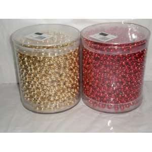  Shiny Red and Gold Bead Garland, 2 Strands Each 66 Ft Long 