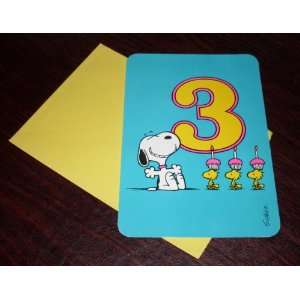   Snoopy & Woodstock Birthday Card for Three Year Old   3rd Birthday