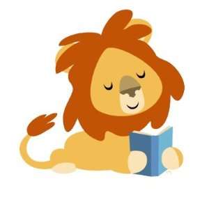  Reading Cartoon Lion round sticker: Everything Else
