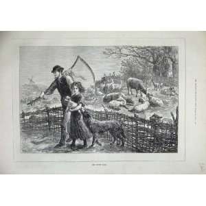  1873 Foster Lamb Man Sythe Little Girl Sheep Country