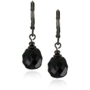    1928 Jewelry Jet Black Multi Faceted Round Drop Earrings: Jewelry