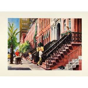  1945 Print St. Lukes Place New York City Street Scene 