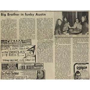    Janis Joplin Original Newspaper Article 1967