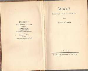Stefan Zweig Amok   Novellen einer Leidenschaft 1924  