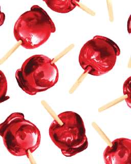 Benartex Red Candy Apples with White Background Fabric Material  