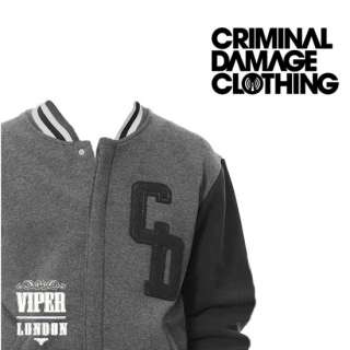 Criminal Damage Slick Grey Varsity Sweater/Jacket S XL  