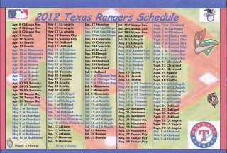 TEXAS RANGERS 2012 MLB BASEBALL SCHEDULE FRIDGE MAGNET  