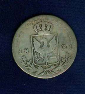 GERMANY  PRUSSIA  1801 A  1/3 THALER SILVER COIN,  VG/F