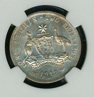AUSTRALIA  GEORGE V  1919 M 1 FLORIN SILVER COIN CERTIFIED NGC XF45