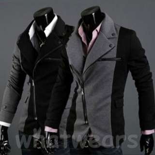 Fashion Mens Slim Irregular Zipper Design Jacket Coat Black Sleeve 