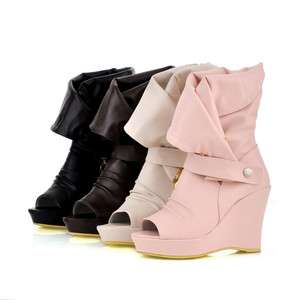  Zippe PU Leather Wedge Heel Special Design Platform 