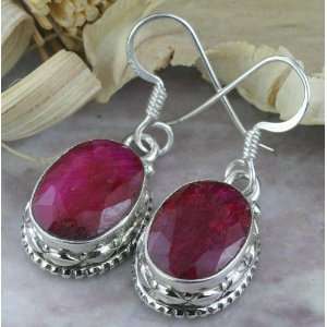    925 Sterling Silver Created RUBY Earrings, 1.38, 8.43g: Jewelry