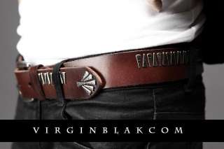 vb HOMME Mens Zigzag Metal Studs Leather Belt 1NW  