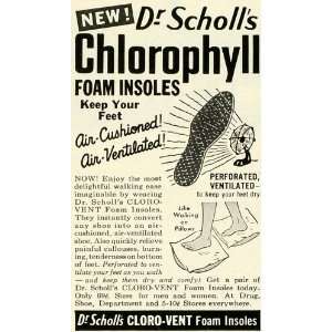  1953 Ad Dr. Scholls Chlorophyll Foam Ventilated Insoles 