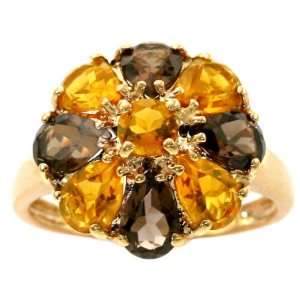 com 14K Yellow Gold Pear and Round Gemstone Flower Ring Multi Citrine 