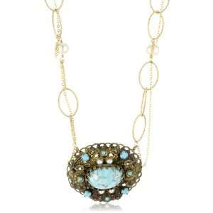 Nola Singer Alison Gold Freshwater Pearls Turquoise Stone and Pearl 