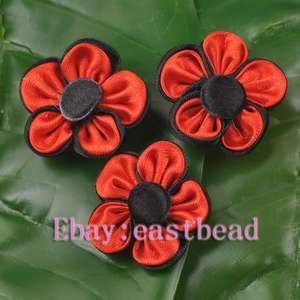 FREE SHIP 100pcs Satin Ribbon Deep Red Flower Appliques EA7080  