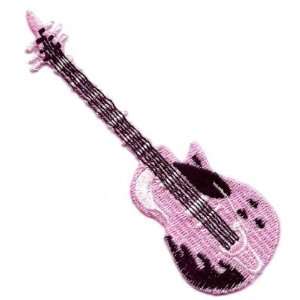  Iron On Applique Rock NRoll Pink Guitar, Embroidered 