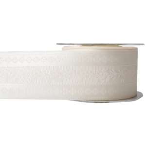  May Arts 1 3/8 Inch Wide Ribbon, Ivory with Floral Center 