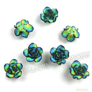 30pcs 110311+ Green Flowers Rose Charms FIMO Polymer Clay Beads 20mm 