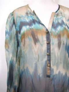 RACHEL MARA Womens Gorgeous Sheer Blue Silk Drop Waist Tunic Shirt 