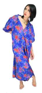 VINTAGE Nightgown CHRISTIAN DIOR Zip Front Poly HAWAIIAN Flower Maxi 