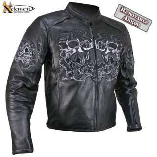 Reflective Evil Triple Flaming Skulls Cruiser Armored Leather 