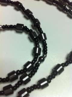Natural Black Hematite Stone Rosary with Cylindric Beads