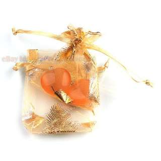 50x 120402 Wholesale Golden Leaf Wedding Favor Organza Gift Bag Free P 