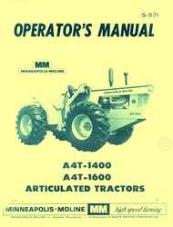 Minneapolis Moline A4T 1400 A4T 1600 Operators Manual  