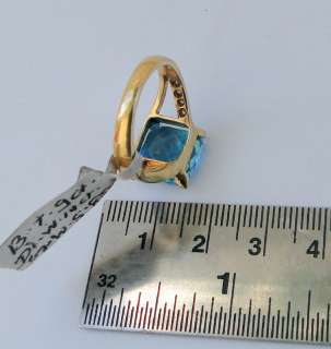 14 KARAT SOLID GOLD BLUE TOPAZ DIAMOND GEMSTONE RING  