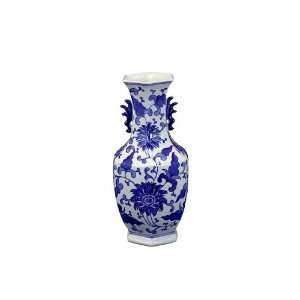  UTC 70679 White Ceramic Vase with Blue Flower Finish: Home 