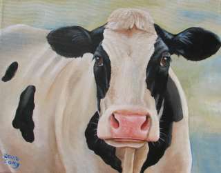 Holstein cow farm primitive dairy fine art painting  