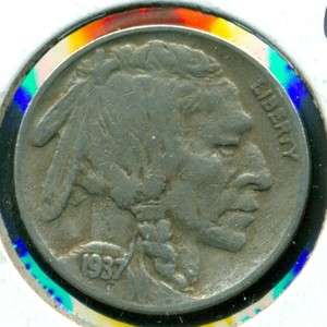 1937 D Buffalo Nickel   3 Legger   Original   Choice VF+  