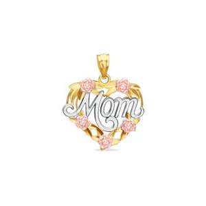  MOM in Heart with Roses Charm in 10K Tri Tone Gold 10K FRIEND 