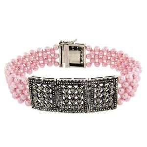  Sterling Silver Marcasite Genuine Pearl Bracelet: Jewelry