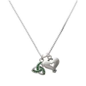  Small 2 D Green Trinity Knot and Silver Heart Charm 