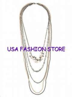 NWT Guess Pearl multi Chain Necklace silver crystals  