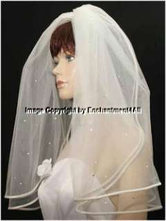Layer Ivory Wedding Bridal Veil Shoulder w Swarovski Crystal 
