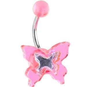  Pink Mirror Butterfly Belly Ring: Jewelry