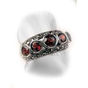   Sterling Silver Garnet Marcasite Ring size 6.5(Size 6,7,8,9) Jewelry