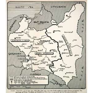  1942 Lithograph Poland Polska Map World War II Wartime 