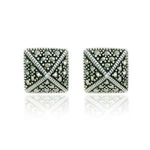  Sterling Silver Marcasite Pyramid Post Earrings Jewelry