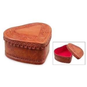 Tooled leather jewelry box, Heart Home & Kitchen