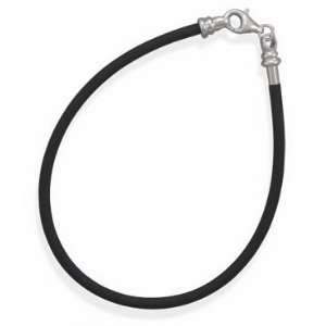 Sterling Silver Black Leather Charm Bead Necklace 20   Compatible 