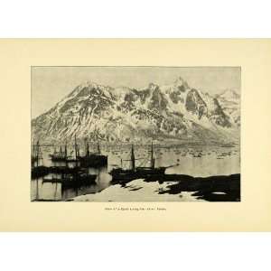 1900 Print Norway Fjord River Skrei Fishery Ships Fishing Mountainous 
